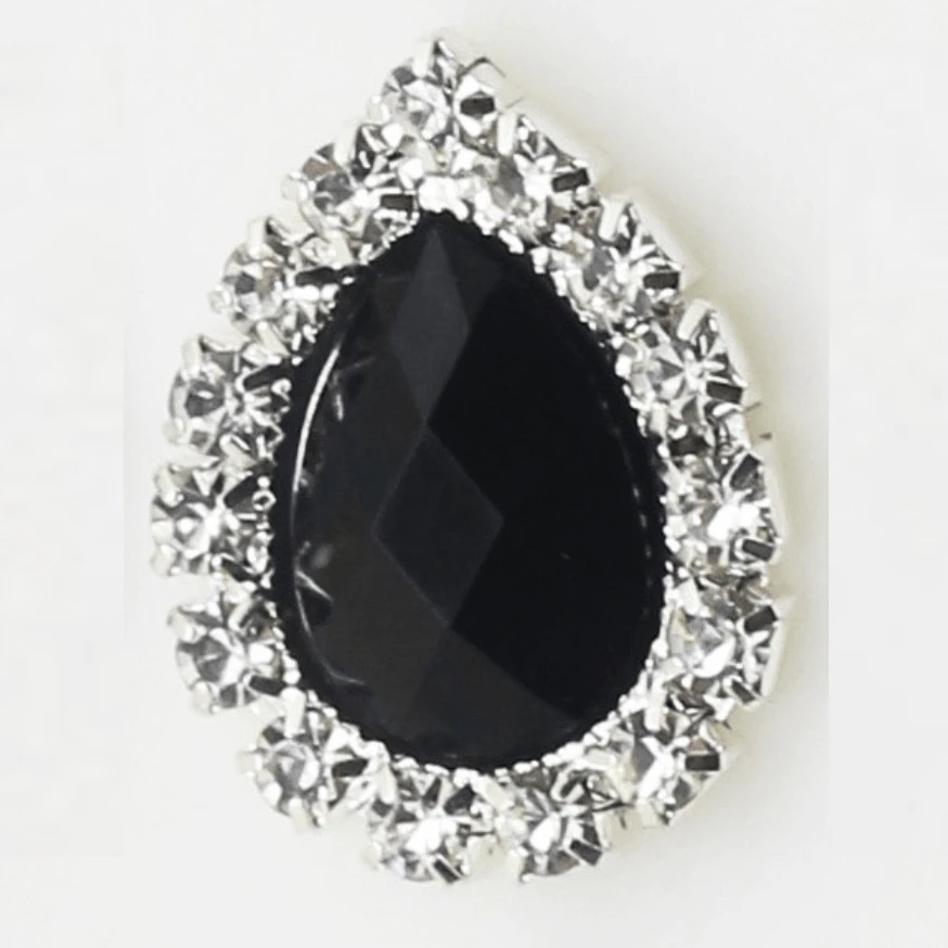 Sundaylace Creations & Bling Rhinestone Frame 20*25mm Black Acrylic Teardrop in Rhinestone Frame Gem, Glue on