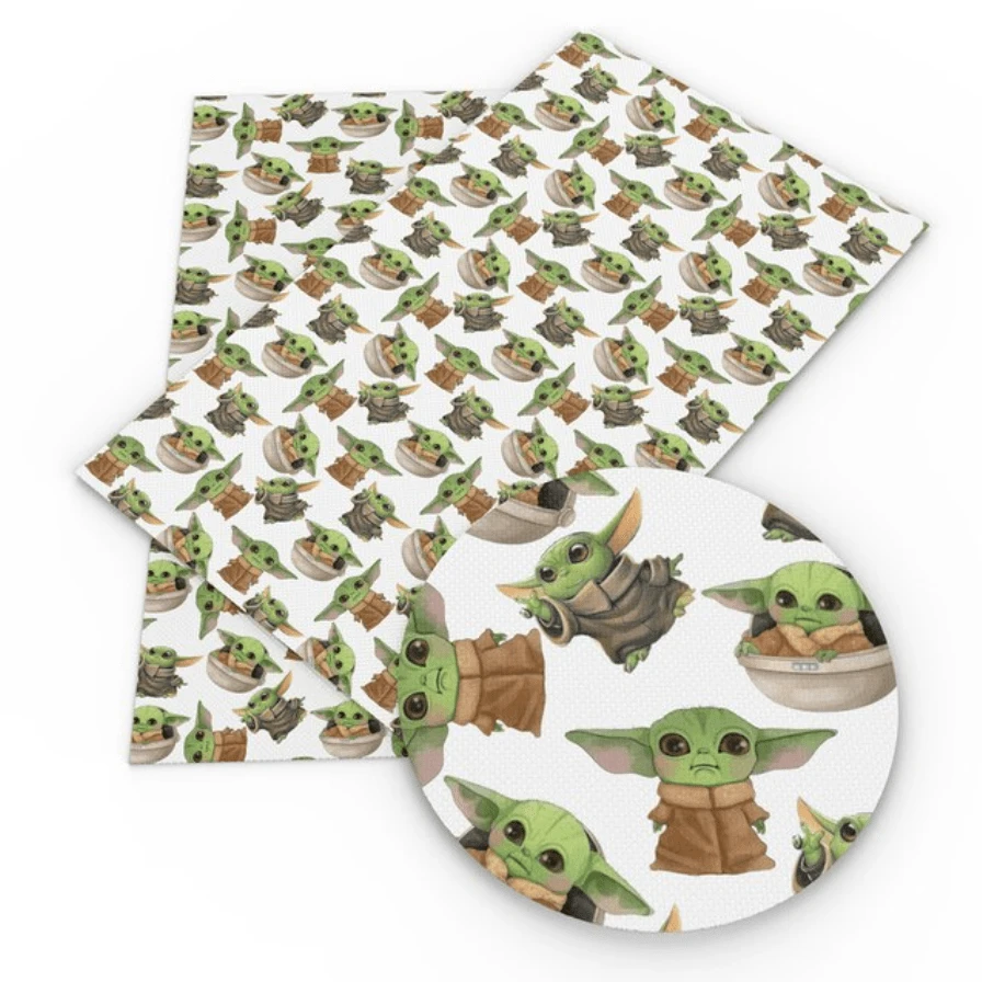 leatherette Basics 20*30cm Baby Yoda Cartoon on White Printed Leatherette, Sold in sheet