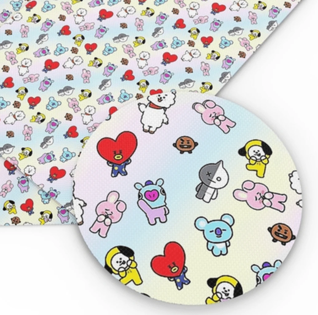 Sundaylace Creations & Bling Basics 20*30cm BT21 Korean Boy Band Cartoon Characters BT5 Printed Leatherette, Long Leatherette Sheets
