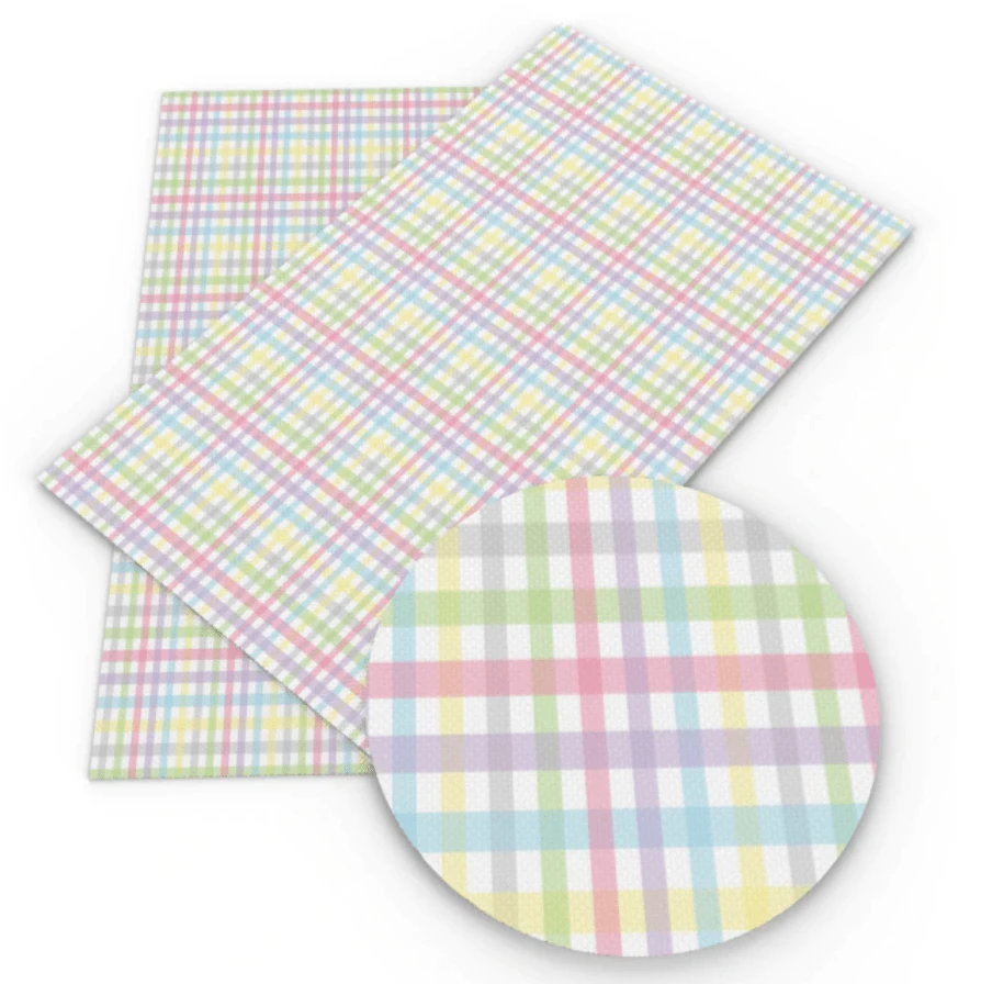 Leatherette Basics 20*30cm Easter Pastel PLAID Pattern Smooth Leatherette Sheet, Long Leatherette Sheet