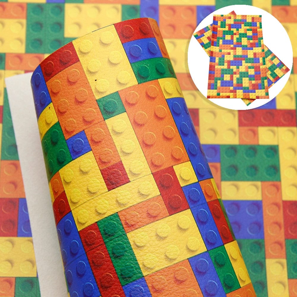 Leatherette Basics 20*30cm Lego Bricks Puzzle Printed Smooth Leatherette Sheet, Long Leatherette Sheet