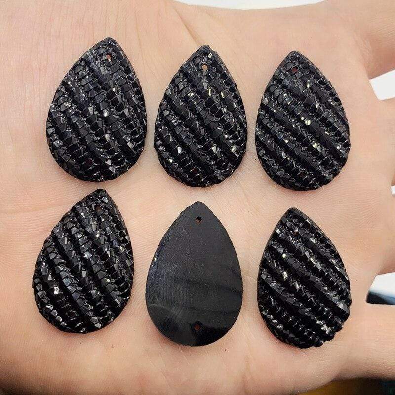 Sundaylace Creations & Bling Resin Gems 20*30mm Black Angel Wing Texture, Teardrops, Sew on, Resin Gem