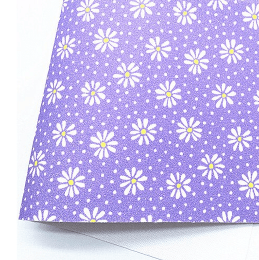 20*33cm Glitter Purple with Daisy Dots Print on Printed Leatherette Sheet Basics