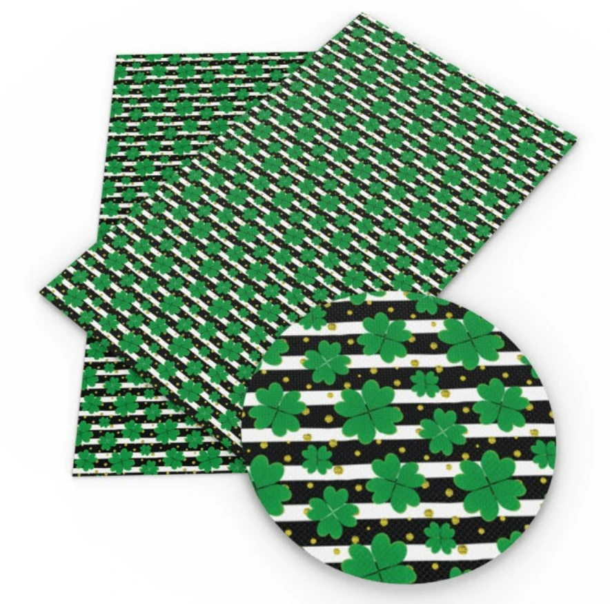 Sundaylace Creations & Bling Basics 20*33cm Green Lucky Clovers on Striped Background, Saint Patrick Day Printed Acrylic Leatherette Sheet