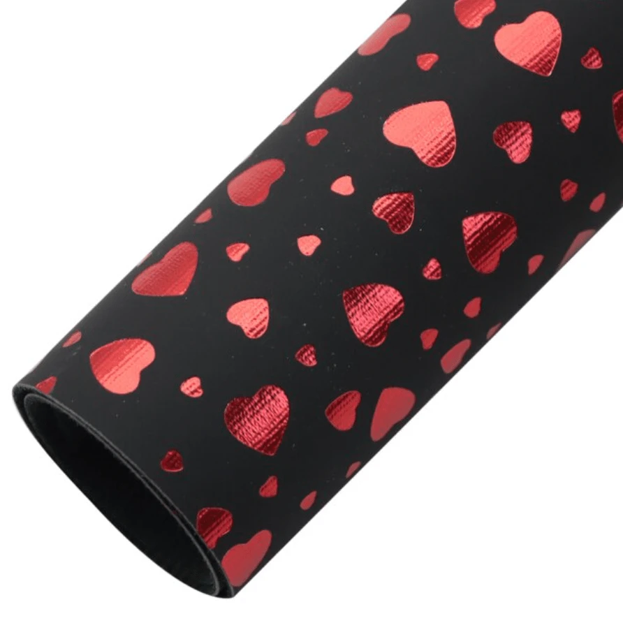 Leatherette Leather & Vinyl 20*33cm Metallic Red Heart on Black or White Printed Long Leatherette Sheet, Basics