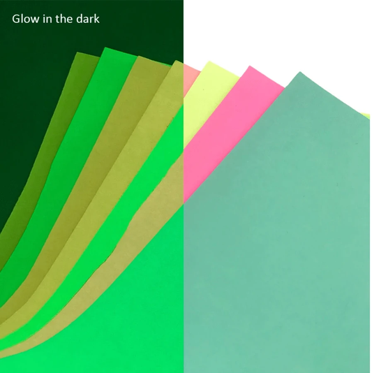 Sundaylace Creations & Bling Basics 20*33cm Yellow to Neon Green- Glow in the Dark Smooth Long Leatherette Sheet, Basics