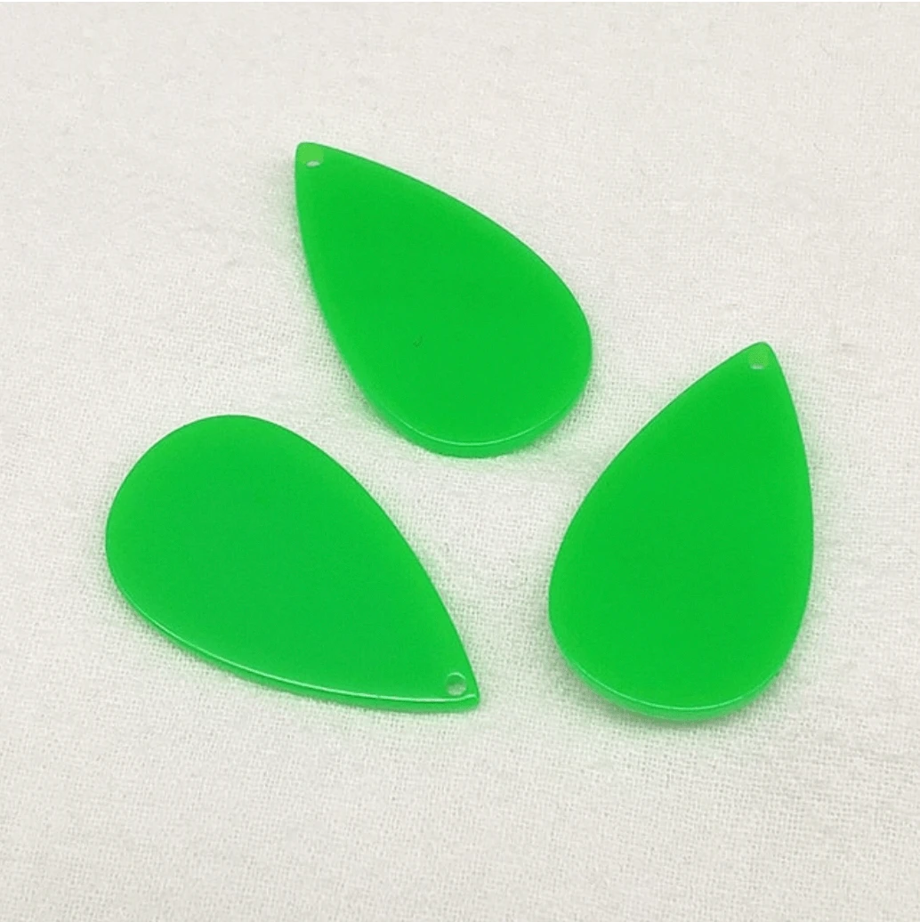 Sundaylace Creations & Bling Neon Green 20*35mm Large Neon Teardrop Acrylic, Top hole, Resin Gems (Sold in Pair)