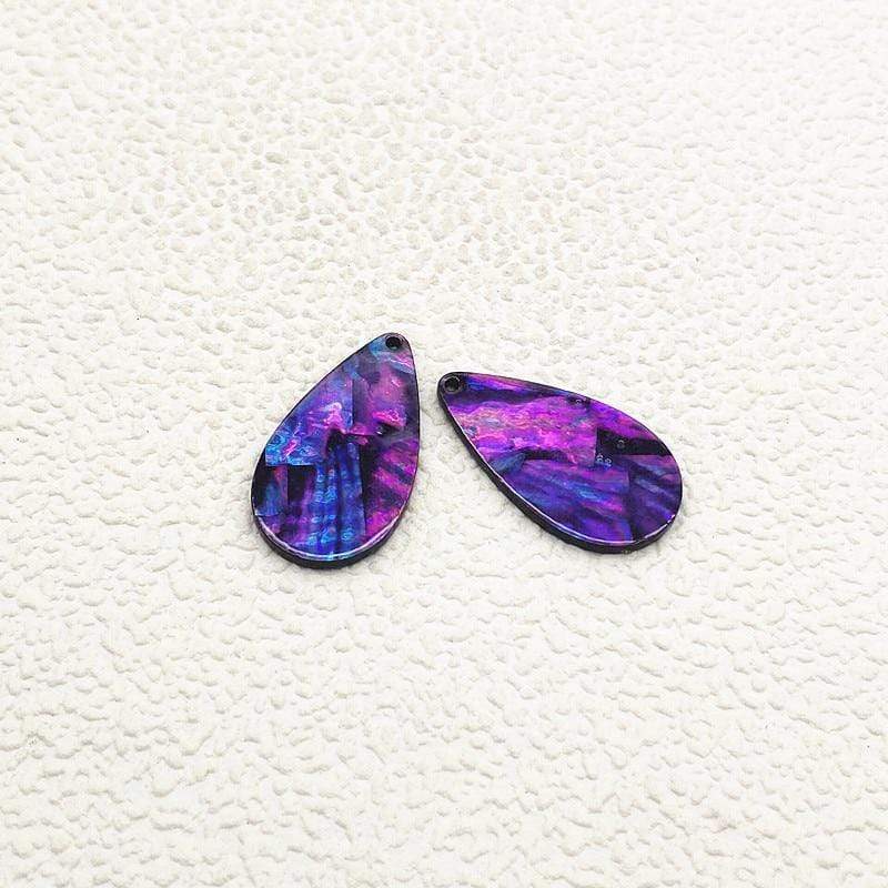 20*35mm, Purple Abalone Shell Drop, Mixed Abalone Shell Print Gem Rounded Teardrop, one hole, Acrylic Resin Gems, Resin Gem, (Sold in Pair)