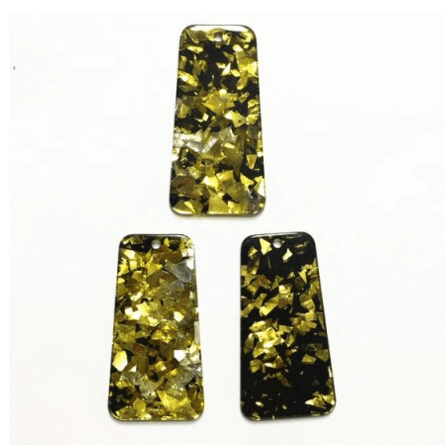 Sundaylace Creations & Bling Resin Gems 20*37mm Gold Foil Glitter Trapezoid on Black Acrylic Resin, one hole sew on, Acrylic Resin Gem