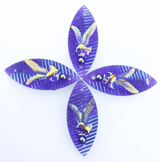 Sundaylace Creations & Bling Resin Gems Purple AB 20*50mm Bird with striped background, AB Navette, Sew on, Large Resin Gem