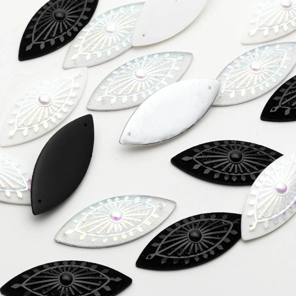 Sundaylace Creations & Bling Resin Gems 20*50mm Burst Centers Horse Eye Navette, Sew on, Resin Gem (Sold in Pair)