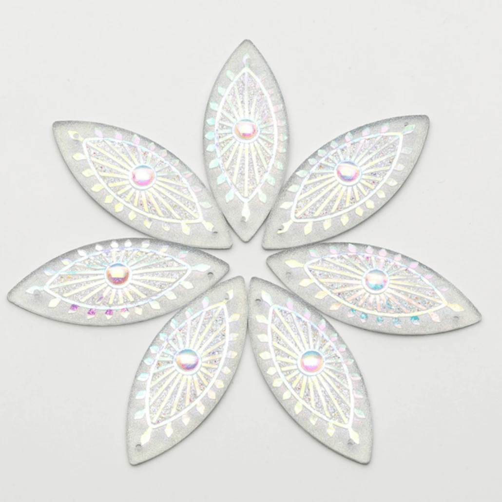 Sundaylace Creations & Bling Resin Gems 20*50mm Burst Centers Horse Eye Navette, Sew on, Resin Gem (Sold in Pair)