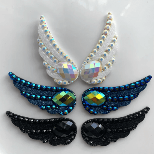 Sundaylace Creations & Bling Resin Gems 20*54mm White AB & Black Angel Wing Odd Shaped, sew on, Resin Gems *PAIR* (Sold in Pair)