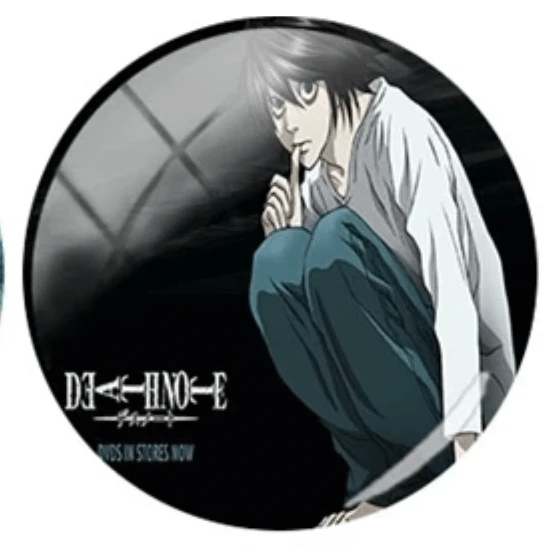 20mm, 25mm "l" Death Note Crouching Postion, & 25mm Death Note Anime Japanese Cartoon Character "L" Round Acrylic Printed, Glue on, Resin Gem, (Sold in Pair)