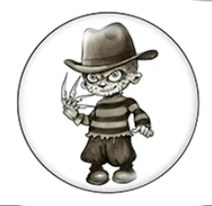 Sundaylace Creations & Bling Resin Gems Freddy Cartoon 20mm Black & White Halloween Villains Acrylic Round Glass, Glue on, Resin Gem *10 pairs*