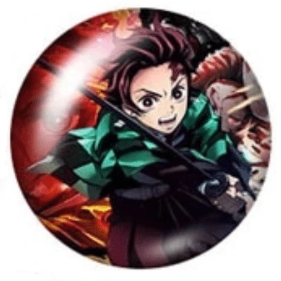 20mm Tanjiro Sword Anime "Demon Slayer" Anime Character Round Printed, Glue on, Resin Gem, (Sold in Pair)
