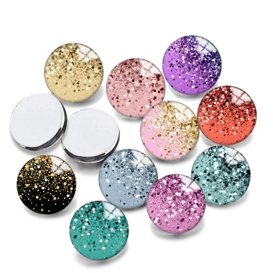 20mm Coral Red Glitter Ombre Printed Dome, Glue on, Resin Gem, (Sold in Pair)