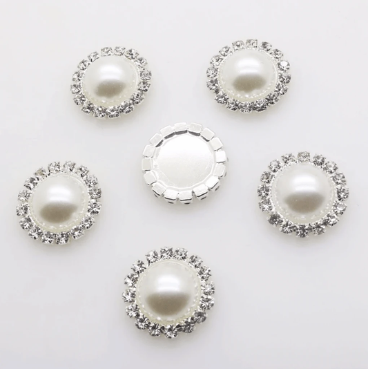 Pearl Rhinestone Rhinestone Frame White 20mm Ivory/White Pearl in Silver Rhinestone Frame Gem, Glue on, Resin Gems (Sold in Pair) (Sold in Pair)