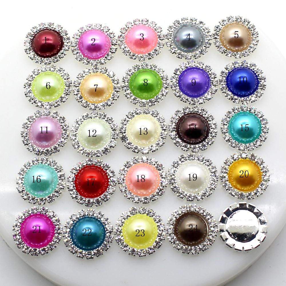 Sundaylace Creations & Bling Rhinestone Frame 20mm Mixed colour Pearl with Rhinestone Framed Trim Metal Resin Gem