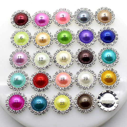Sundaylace Creations & Bling Rhinestone Frame 20mm Mixed colour Pearl with Rhinestone Framed Trim Metal Resin Gem