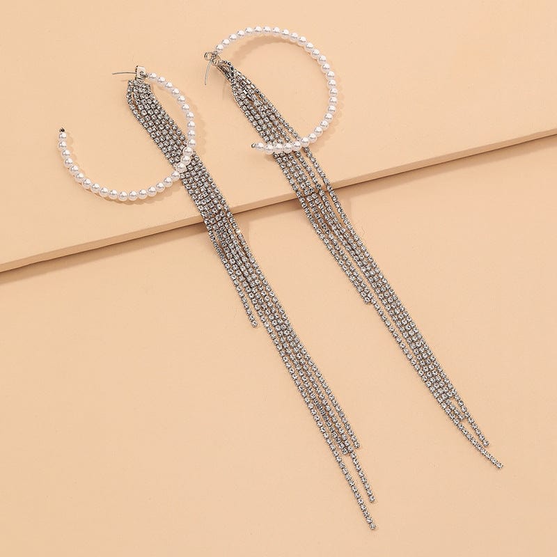 Sundaylace Creations & Bling Earring Findings 20mm Pearls Circle Hoop, with Rhinestones Long Tassel Ear nuts, Earring Findings, Basics *Sold in pair*