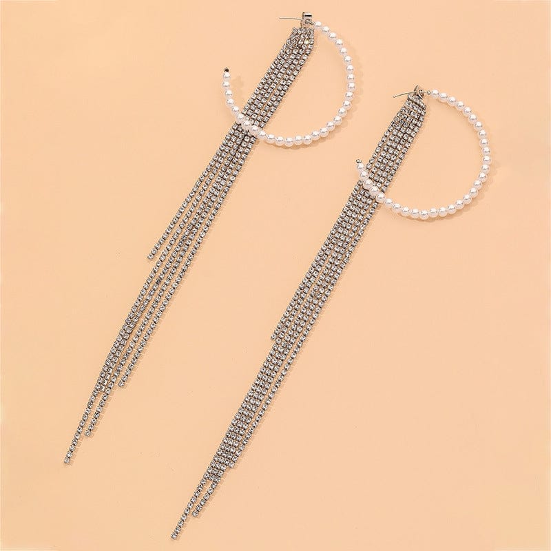 Sundaylace Creations & Bling Earring Findings 20mm Pearls Circle Hoop, with Rhinestones Long Tassel Ear nuts, Earring Findings, Basics *Sold in pair*