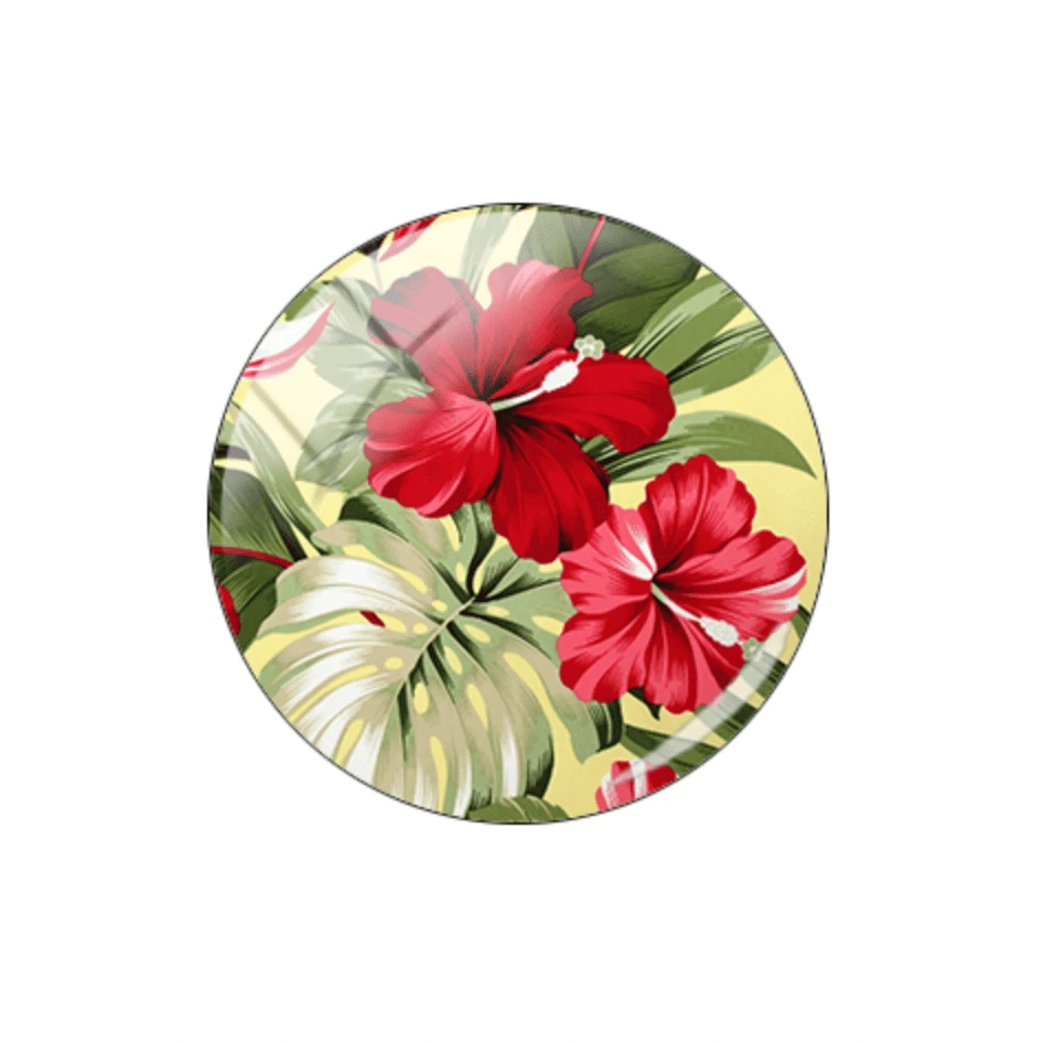 Sundaylace Creations & Bling Resin Gems Pale Yellow with Red Tropical Floral Grem 20mm Yellow Tropical Flower Acrylic Printed Circle, Glue on, Resin Gem