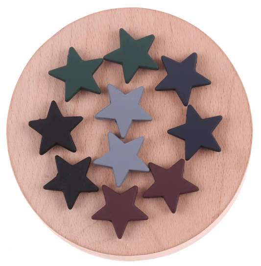 22mm Light Grey Matte Rubber Star Shaped Flat with Side Hole Bead, Glue on, Resin Gem, (Sold in Pair)