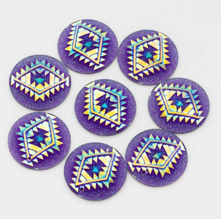 25mm, Purple AB, AB Geometric Triangle Blanket Design, Sew On, Resin Gem, (Sold in Pair)