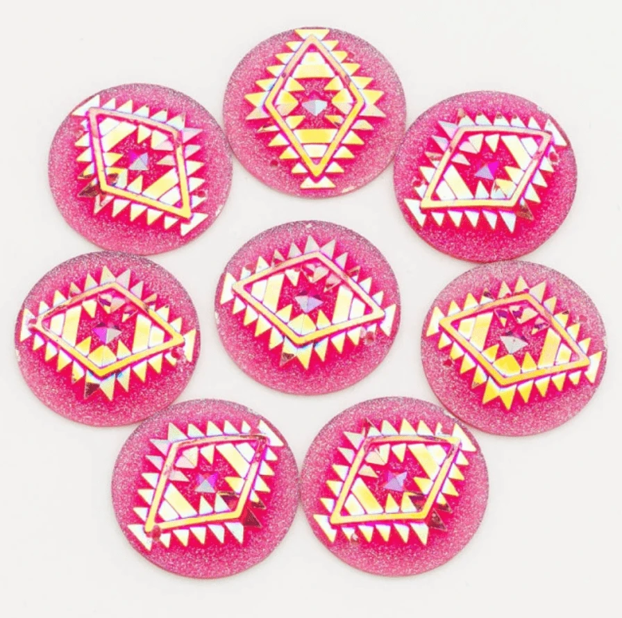 25mm, Pink AB, AB Geometric Triangle Blanket Design, Sew On, Resin Gem, (Sold in Pair)
