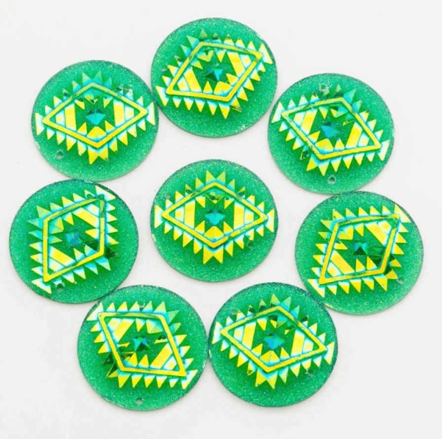 25mm, Green AB, AB Geometric Triangle Blanket Design, Sew On, Resin Gem, (Sold in Pair)