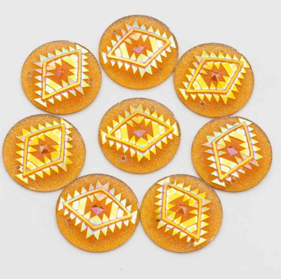 25mm, Yellow AB, AB Geometric Triangle Blanket Design, Sew On, Resin Gem, (Sold in Pair)
