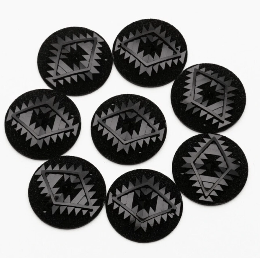 25mm, Black, AB Geometric Triangle Blanket Design, Sew On, Resin Gem, (Sold in Pair)