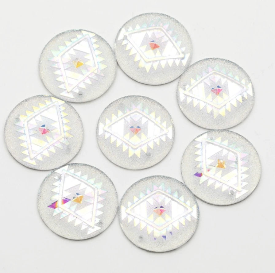 25mm, Clear AB, AB Geometric Triangle Blanket Design, Sew On, Resin Gem, (Sold in Pair)