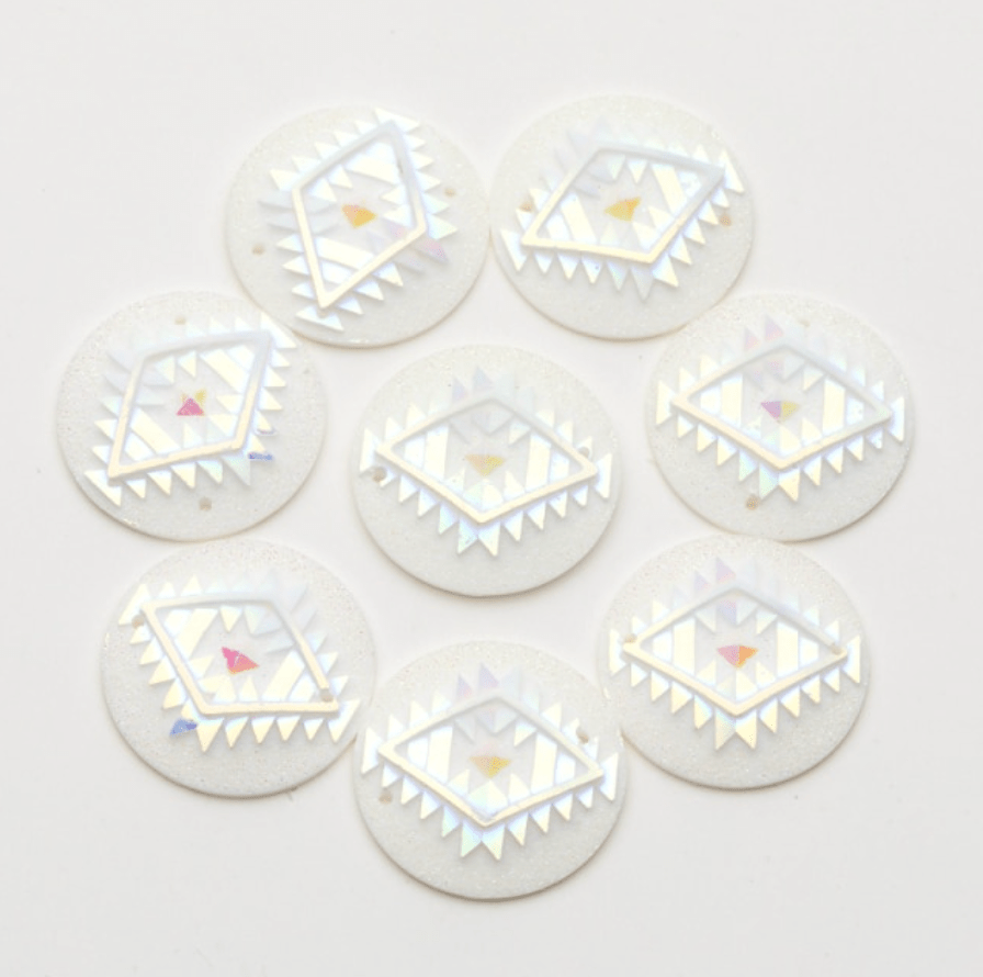 Sundaylace Creations & Bling Resin Gems White AB 25mm AB Geometric Triangle Blanket Design, Sew On, Resin Gem