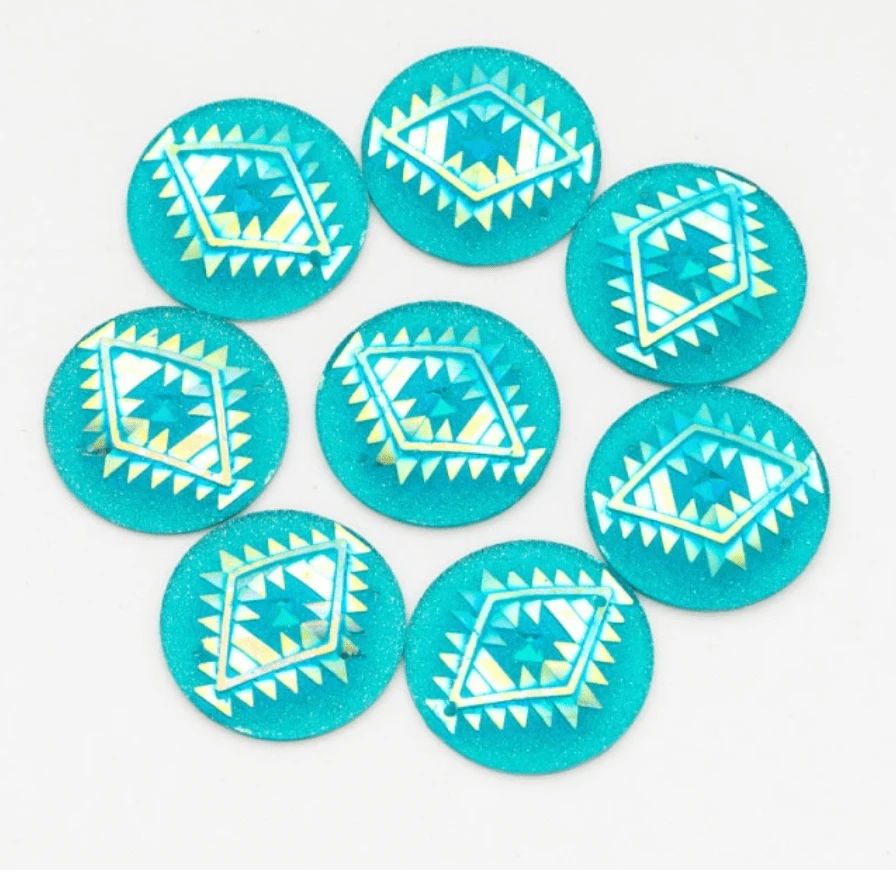 25mm, Aqua Blue AB, AB Geometric Triangle Blanket Design, Sew On, Resin Gem, (Sold in Pair)