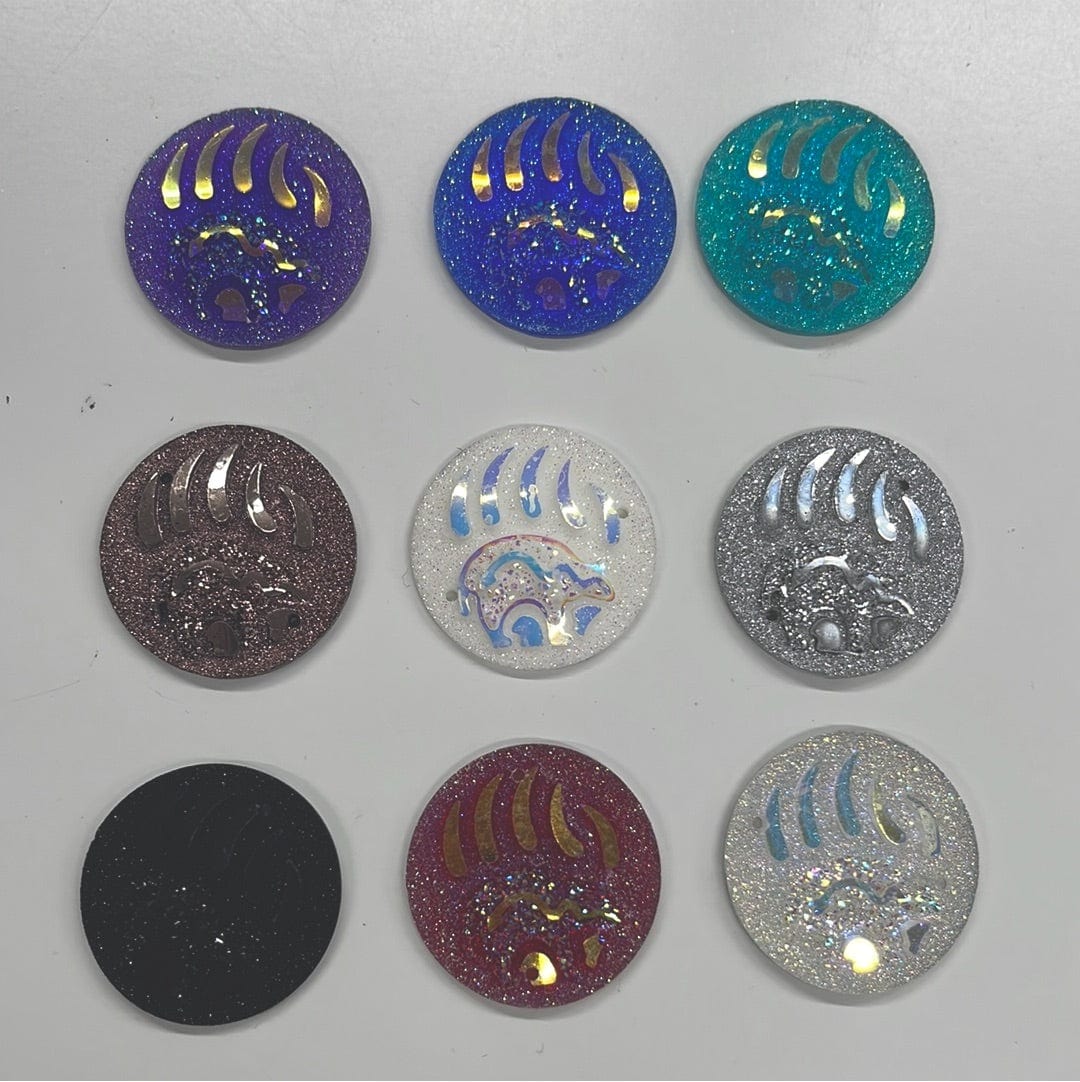 Sundaylace Creations & Bling Resin Gems Metallic Gunmetal 25mm Bear CLAW PAW print, *New in AB and Metallic Finish Circle/Round, Sew on, Resin Gem (Sold in Pair)