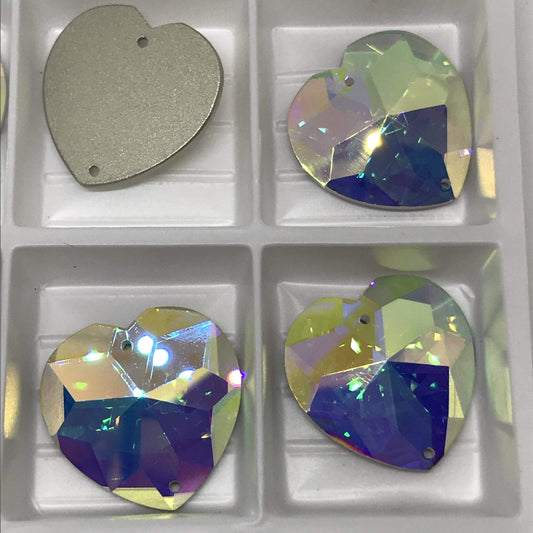 Sundaylace Creations & Bling Fancy Glass Gems 25mm Heart AB 8-pointed star design, Sew on, Fancy Glass Gem