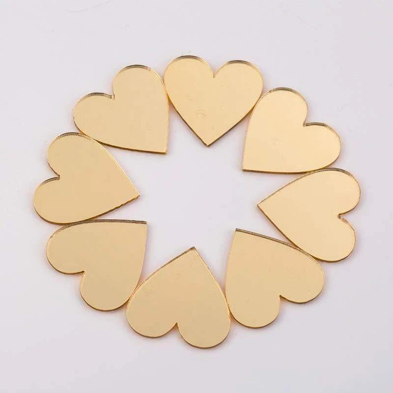 Sundaylace Creations & Bling Glass Gems Gold Mirror with holes 25mm Mirror Heart Cabochon/Gem in Silver and Gold Glue On, Silver/Red/Gold/Blue