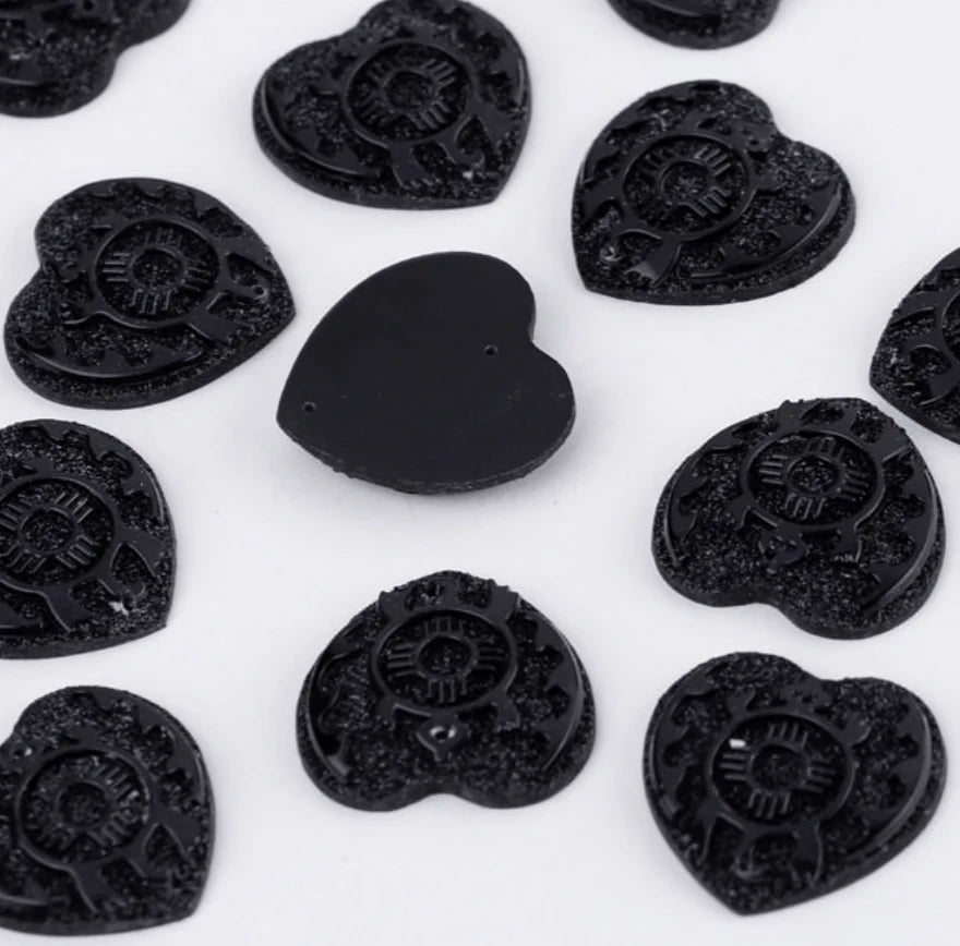 Sundaylace Creations & Bling Resin Gems Black 25mm Turtle Design AB, Heart Shaped, Sew On, Resin Gems