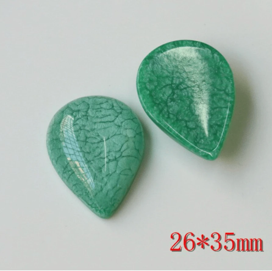26*35mm, Mint Green Teardrop, Pastel with White Cracked Resin Design Teardrops, Glue on, Resin Gems, Resin Gem, (Sold in Pair)