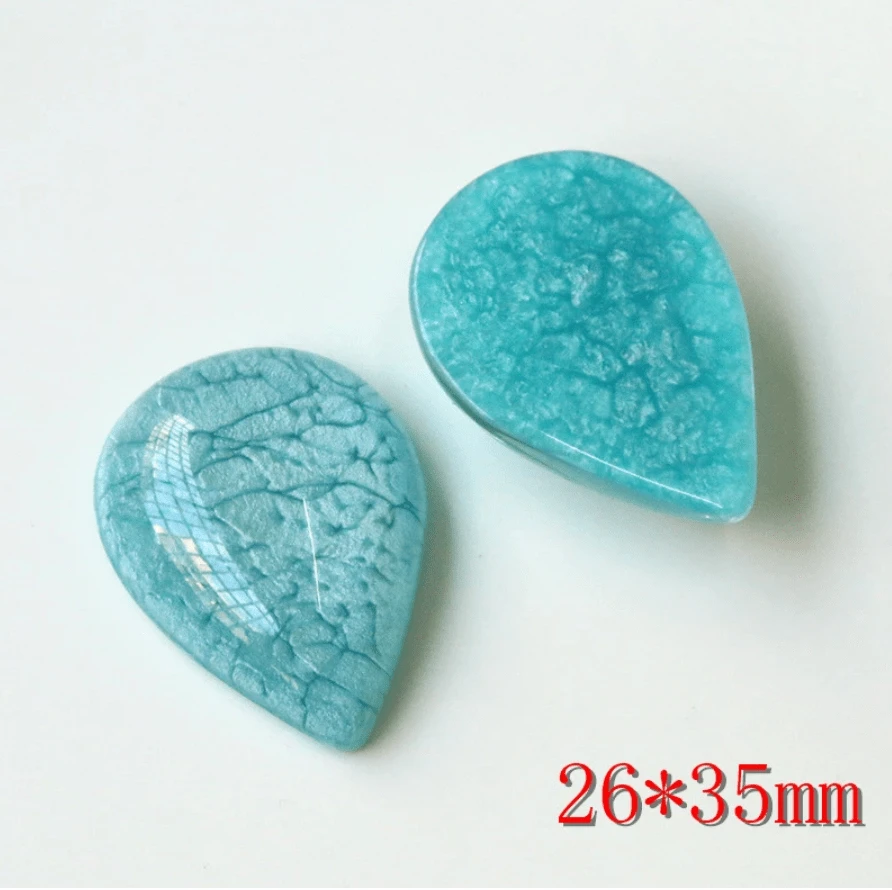 26*35mm, Light Blue Teardrop, Pastel with White Cracked Resin Design Teardrops, Glue on, Resin Gems, Resin Gem, (Sold in Pair)