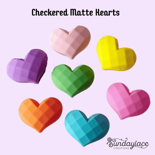 26mm Hot Pink Matte Heart Mixed Waffle Cone Textured Matte Hearts, Glue on, Resin Gem, (Sold in Pair)
