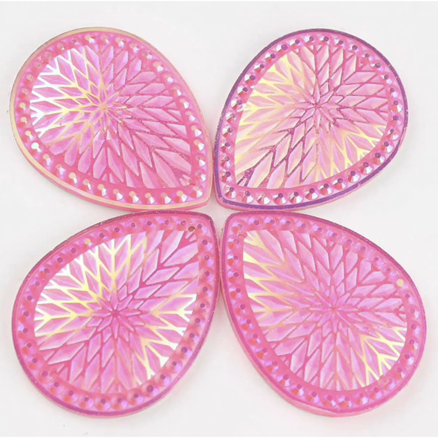 29*39mm, Dark Pink Starblanket, Starblanket Pattern Large Teardrop Sew On, Resin Gem, (Sold in Pair)