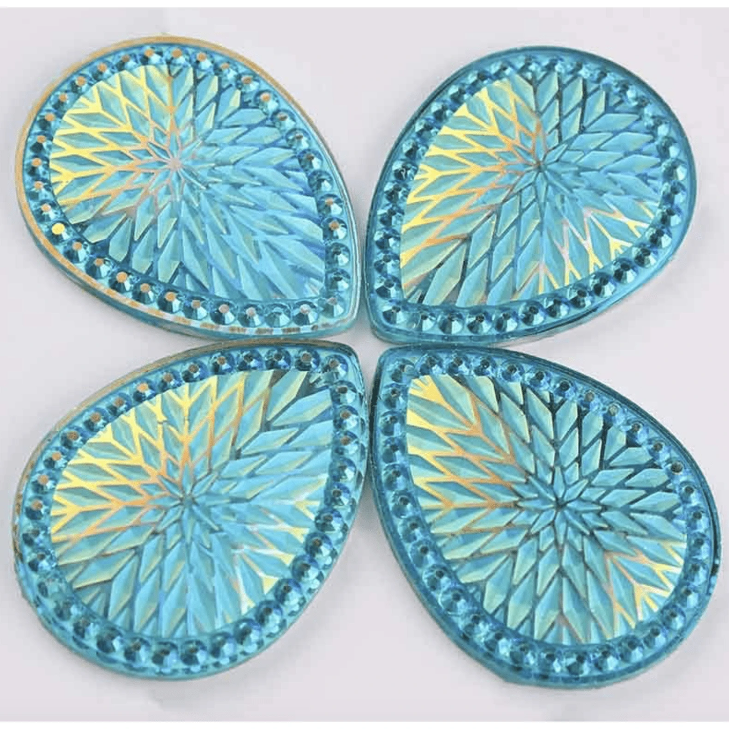 29*39mm, Aqua Starblanket, Starblanket Pattern Large Teardrop Sew On, Resin Gem, (Sold in Pair)