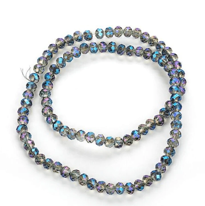 Sundaylace Creations & Bling Rondelle Beads 3*4mm Grey-Blue Iris Half Plated Glass Rondelle Beads