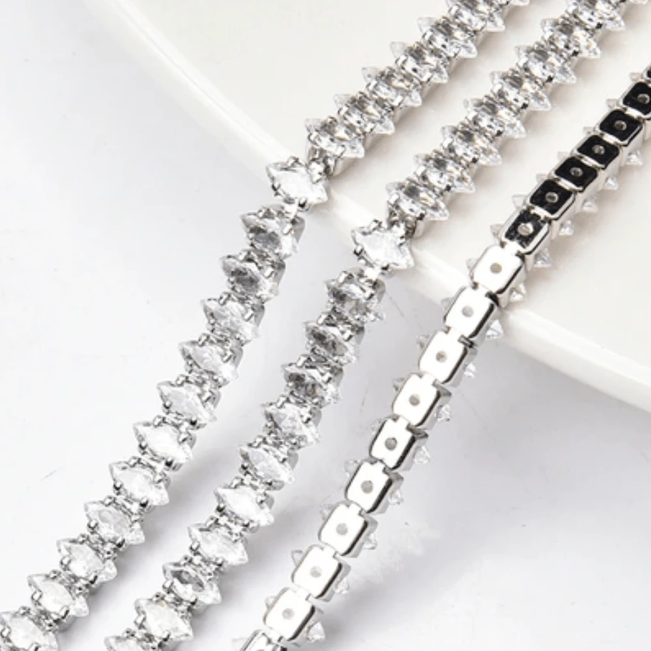 3*6mm & 2.5*5mm CLEAR DIAMOND STONE with Silver Rhinestone HIGH QUALITY Metal Chain, Sold in 18" *RARE* Promotions