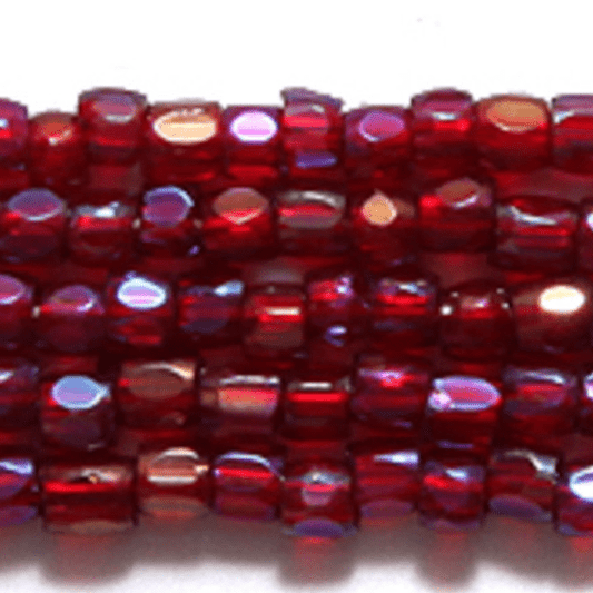 3 Cut 9/0 Beads Garnet AB Transparent *Rare - Sold in HANK 3-cut Beads