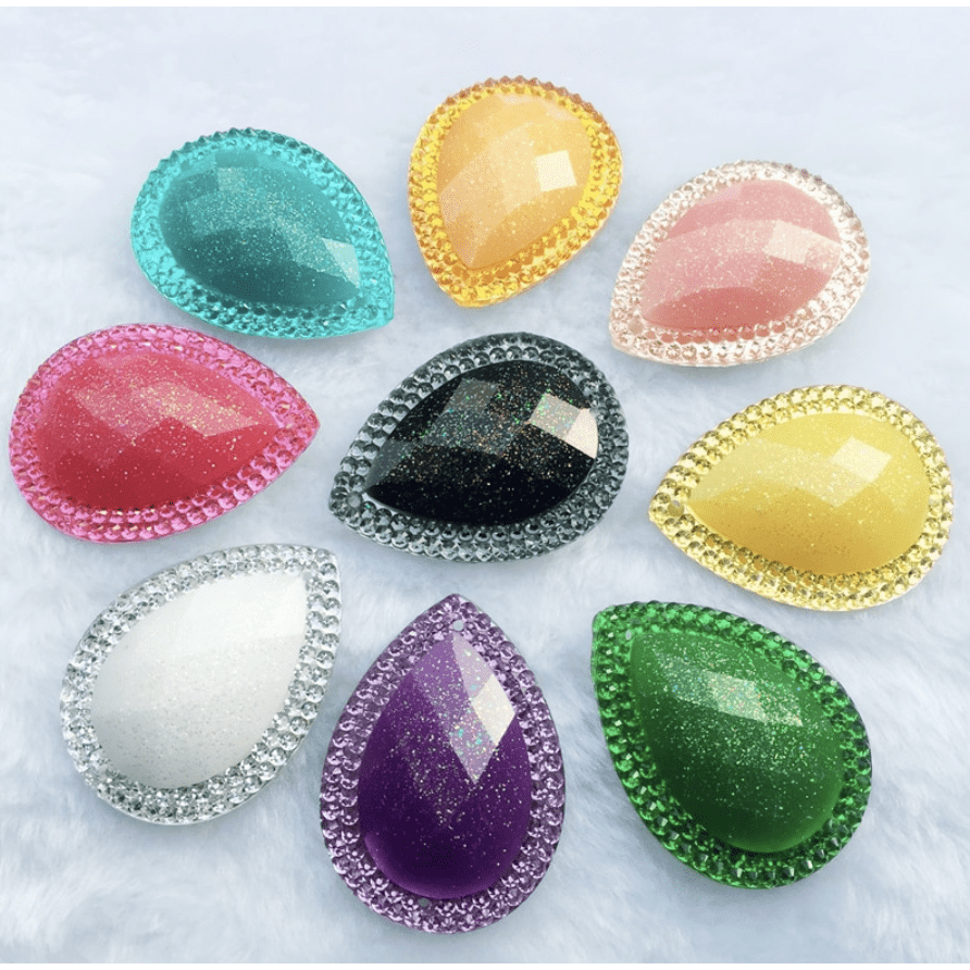 Sundaylace Creations & Bling Resin Gems Peach Pink Glitter 30*40 Sparkle Glitter with Frame Large Teardrop, Sew on, Resin Gems