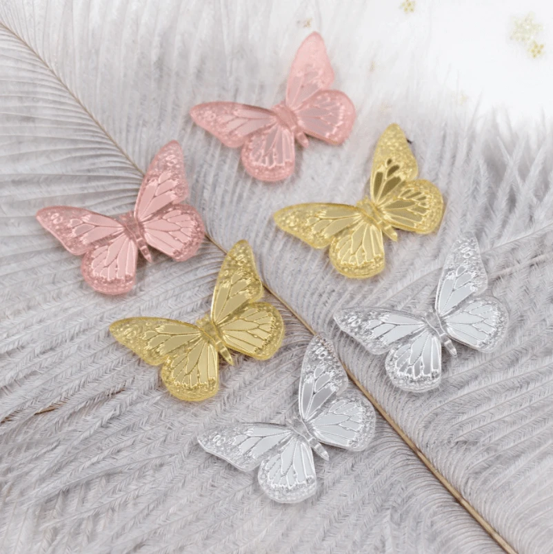 Sundaylace Creations & Bling Mirror Gems Mirror Rose Gold 30mm Clear Silver Mirror Butterfly, Glue on, Mirror Resin Gem